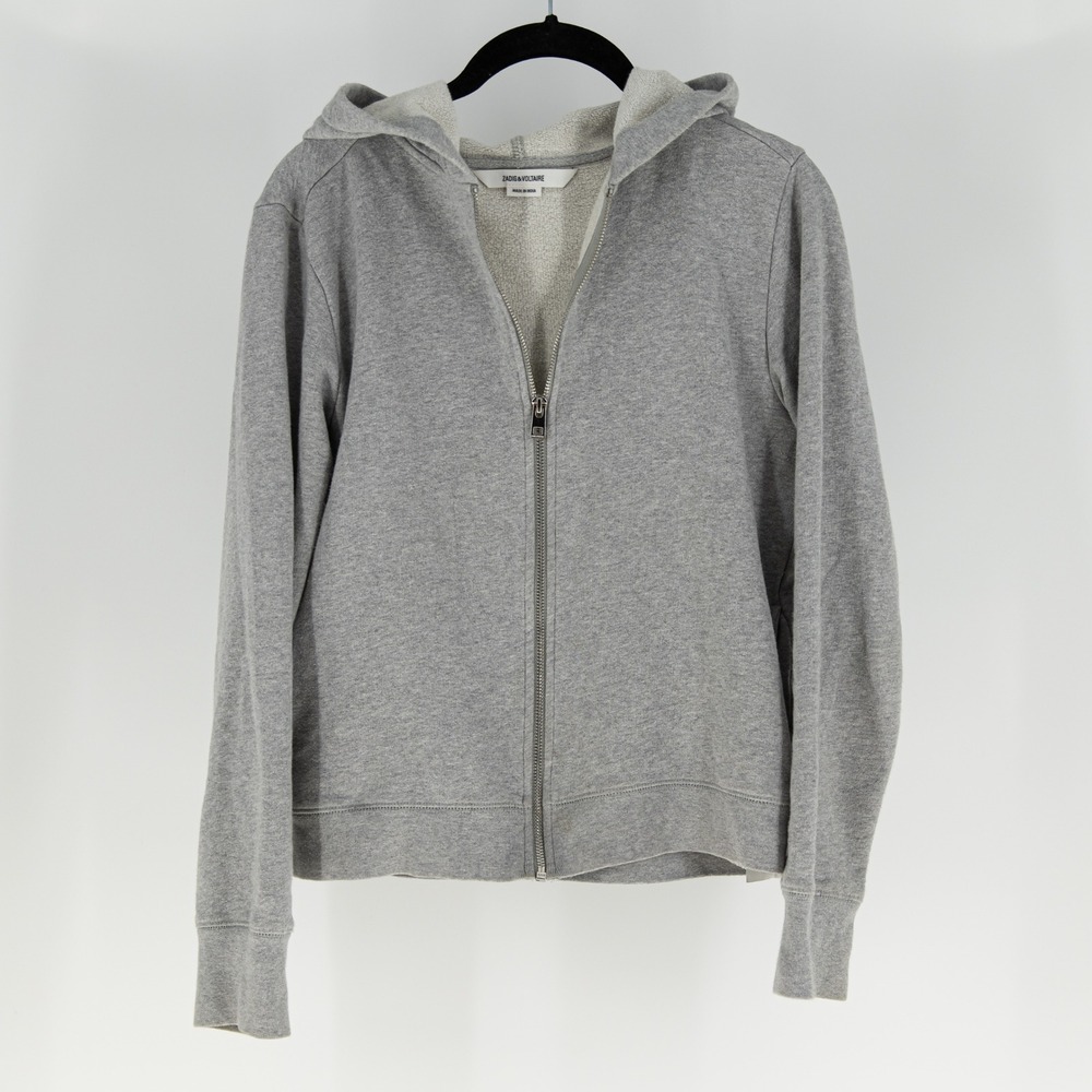 Zadig And Voltaire Comfy Zip Cotton Terry Lined Full Zip Skull Jacket Gray XS
